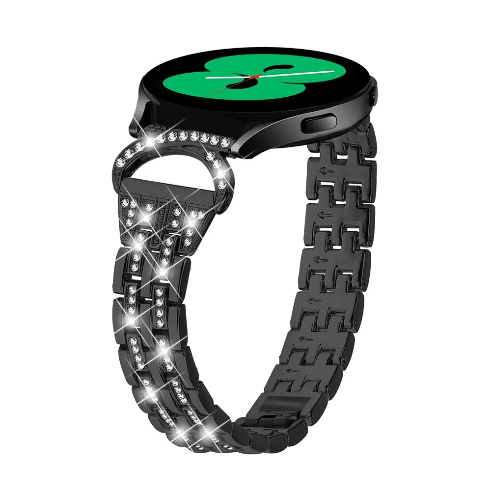 Stainless Steel Watch Band for Samsung Galaxy Watch6 40mm 44mm / Watch6 Classic 43mm 47mm / Watch 5 40mm 44mm / Watch4 40mm 44mm / Watch3 41mm , 20mm 5-Bead Rhinestone Decor Bracelet - Black - 2