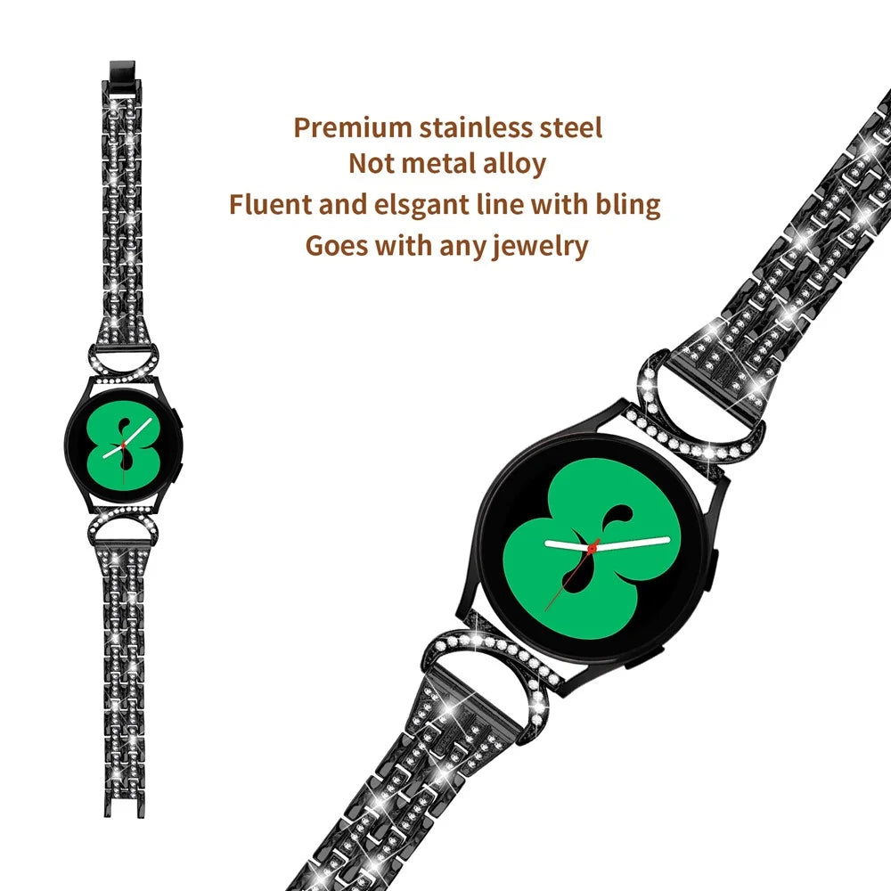 Stainless Steel Watch Band for Samsung Galaxy Watch6 40mm 44mm / Watch6 Classic 43mm 47mm / Watch 5 40mm 44mm / Watch4 40mm 44mm / Watch3 41mm , 20mm 5-Bead Rhinestone Decor Bracelet - Black - 3