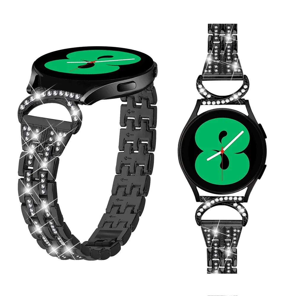Stainless Steel Watch Band for Samsung Galaxy Watch6 40mm 44mm / Watch6 Classic 43mm 47mm / Watch 5 40mm 44mm / Watch4 40mm 44mm / Watch3 41mm , 20mm 5-Bead Rhinestone Decor Bracelet - Black - 4
