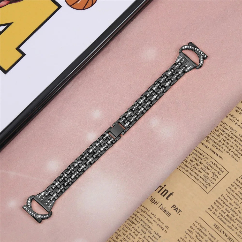 Stainless Steel Watch Band for Samsung Galaxy Watch6 40mm 44mm / Watch6 Classic 43mm 47mm / Watch 5 40mm 44mm / Watch4 40mm 44mm / Watch3 41mm , 20mm 5-Bead Rhinestone Decor Bracelet - Black - 5