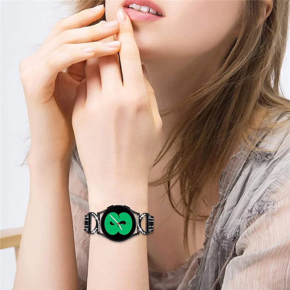 Stainless Steel Watch Band for Samsung Galaxy Watch6 40mm 44mm / Watch6 Classic 43mm 47mm / Watch 5 40mm 44mm / Watch4 40mm 44mm / Watch3 41mm , 20mm 5-Bead Rhinestone Decor Bracelet - Black - 7