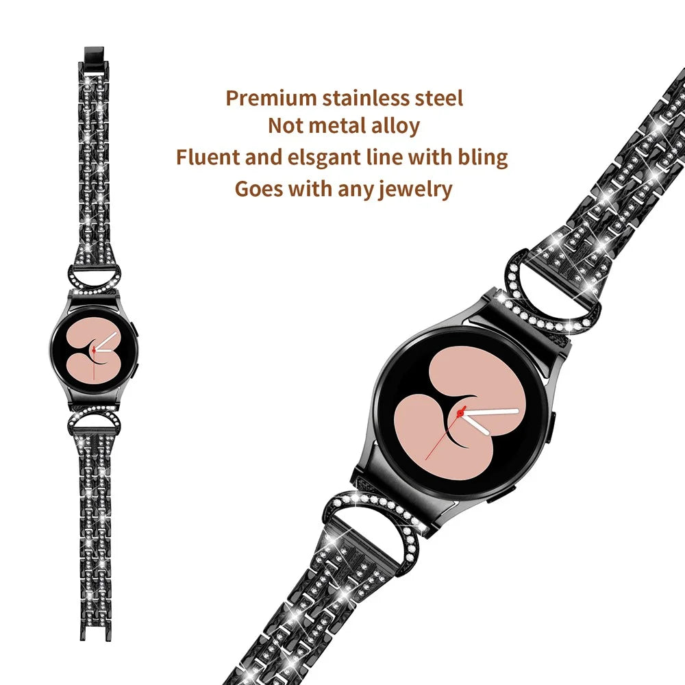 Bling Band for Samsung Galaxy Watch6 40mm 44mm / Watch6 Classic 43mm 47mm / Watch 5 40mm 44mm / Watch4 40mm 44mm , Rhinestone Decor Stainless Steel 5-Bead Watch Strap with Connector - Black - 3