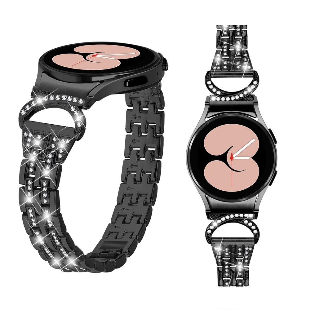 Bling Band for Samsung Galaxy Watch6 40mm 44mm / Watch6 Classic 43mm 47mm / Watch 5 40mm 44mm / Watch4 40mm 44mm , Rhinestone Decor Stainless Steel 5-Bead Watch Strap with Connector - Black - 4