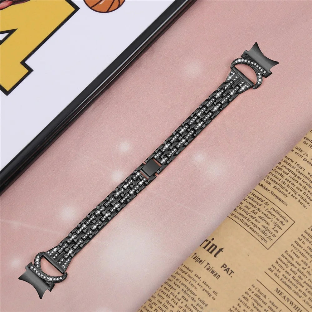 Bling Band for Samsung Galaxy Watch6 40mm 44mm / Watch6 Classic 43mm 47mm / Watch 5 40mm 44mm / Watch4 40mm 44mm , Rhinestone Decor Stainless Steel 5-Bead Watch Strap with Connector - Black - 5
