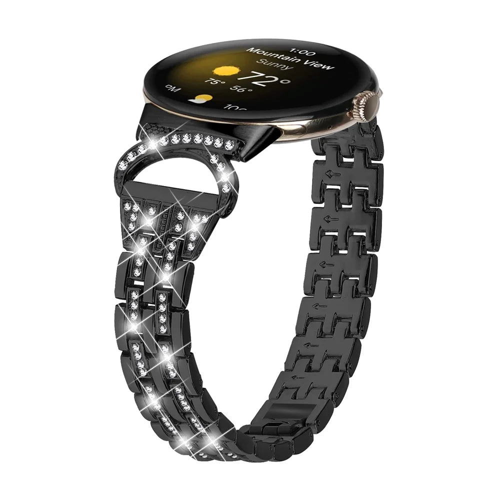 For Google Pixel Watch 4 41mm / Watch 3 41mm / Watch 2 / Watch Stainless Steel Band Rhinestone Decor 5-Bead Watch Strap Bracelet - Black - 2