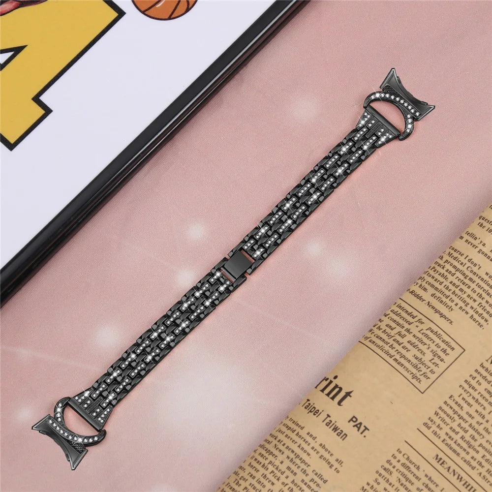 For Google Pixel Watch 4 41mm / Watch 3 41mm / Watch 2 / Watch Stainless Steel Band Rhinestone Decor 5-Bead Watch Strap Bracelet - Black - 5