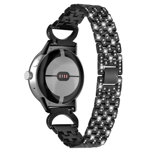 For Google Pixel Watch 4 41mm / Watch 3 41mm / Watch 2 / Watch Rhinestone Decor Metal Wristband Strap 5-Bead Stainless Steel Watch Band - Black - 1