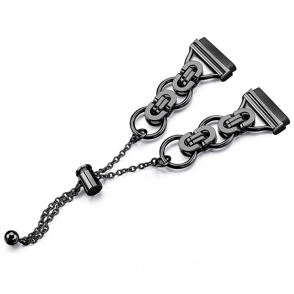 For Fitbit Versa 4 / Sense 2 Beaded-Bracelet Band Stainless Steel Watch Strap Replacement - Black - 1