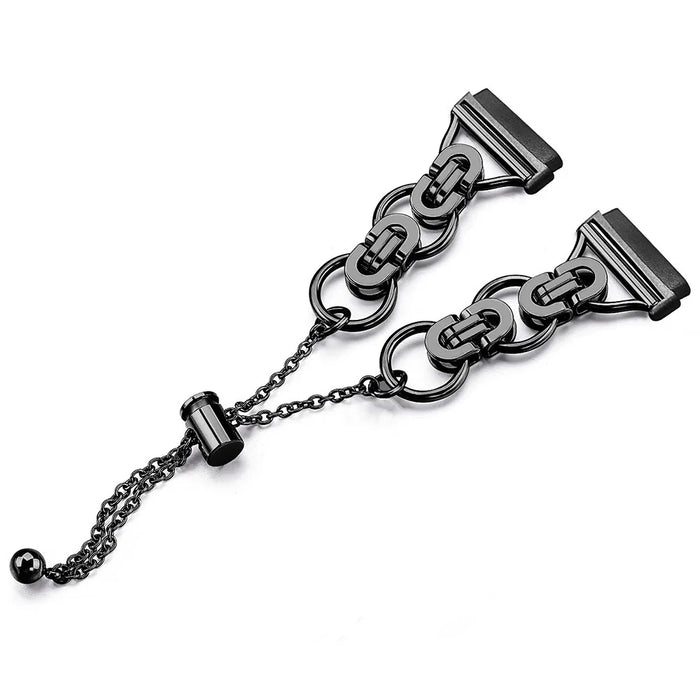 For Fitbit Versa 4 / Sense 2 Beaded-Bracelet Band Stainless Steel Watch Strap Replacement - Black - 1