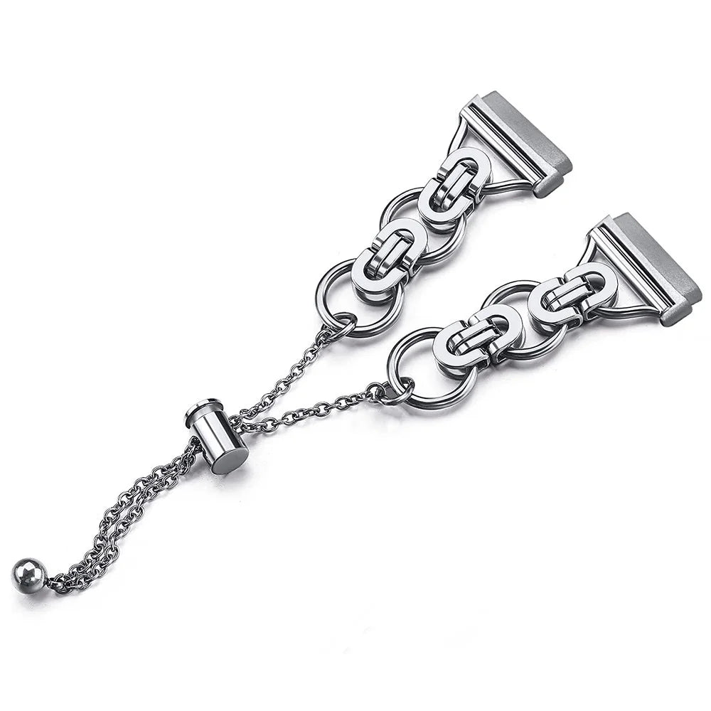 For Fitbit Versa 4 / Sense 2 Stainless Steel Watch Band Beaded Jewelry Bracelet - Silver - 1