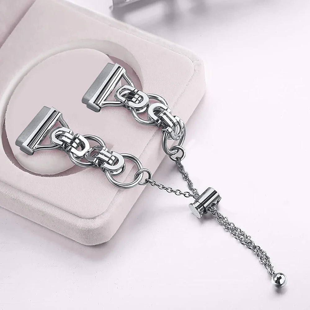 For Fitbit Versa 4 / Sense 2 Stainless Steel Watch Band Beaded Jewelry Bracelet - Silver - 3