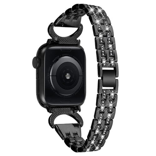 Metal Watch Band for Apple Watch Ultra 3 2 1 49mm / Series 11 10 46mm / 9 8 7 45mm / SE3 SE2 SE 6 5 4 44mm / 3 2 1 42mm , 5-Bead Rhinestone Decor Stainless Steel Bracelet - Black - 1