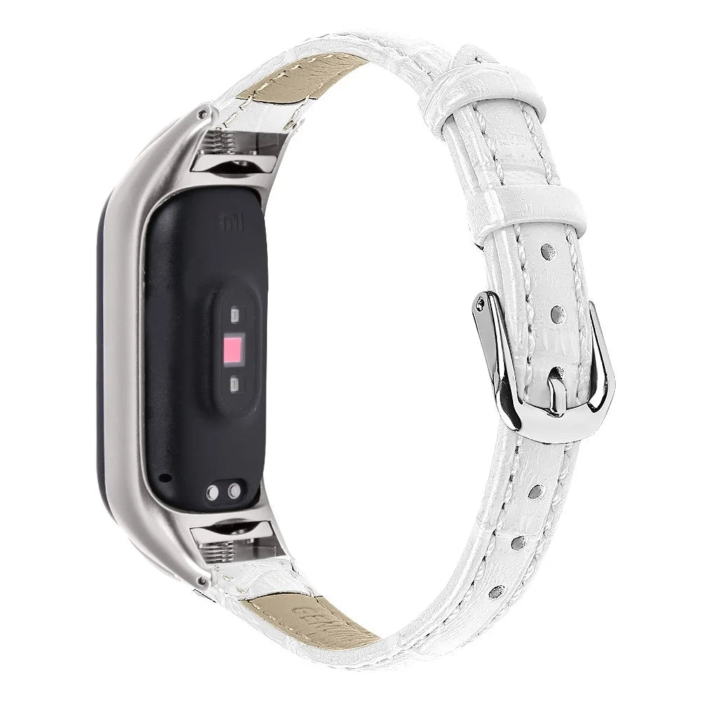 For Xiaomi Smart Band 9 NFC / 9 / 8 NFC / 8 Wrist Strap Crocodile Texture Top Layer Cowhide Leather Watch Band - White - 1