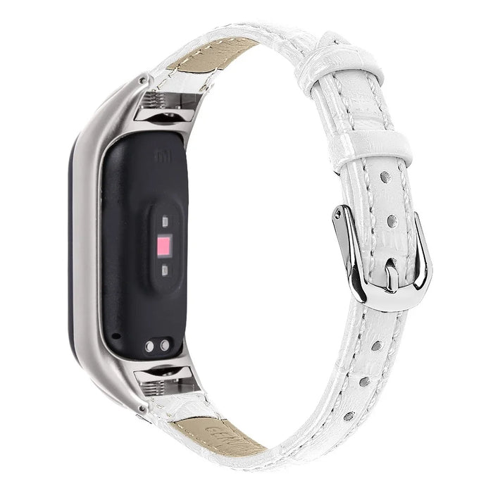 For Xiaomi Smart Band 9 NFC / 9 / 8 NFC / 8 Wrist Strap Crocodile Texture Top Layer Cowhide Leather Watch Band - White - 1