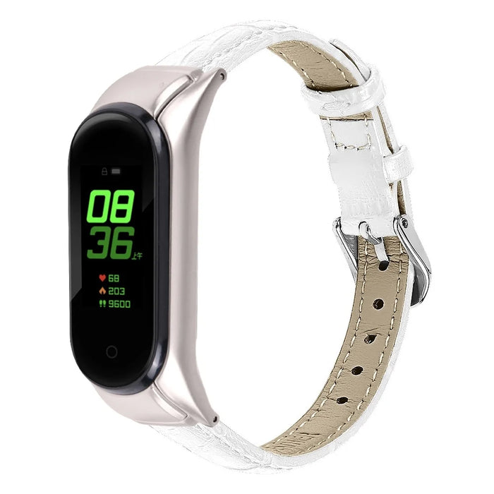 For Xiaomi Smart Band 9 NFC / 9 / 8 NFC / 8 Wrist Strap Crocodile Texture Top Layer Cowhide Leather Watch Band - White - 2