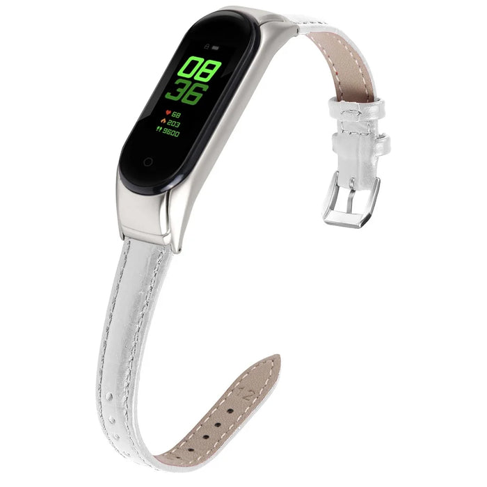 For Xiaomi Smart Band 9 NFC / 9 / 8 NFC / 8 Wrist Strap Crocodile Texture Top Layer Cowhide Leather Watch Band - White - 3