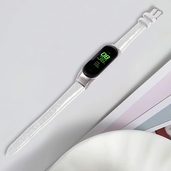 For Xiaomi Smart Band 9 NFC / 9 / 8 NFC / 8 Wrist Strap Crocodile Texture Top Layer Cowhide Leather Watch Band - White - 4