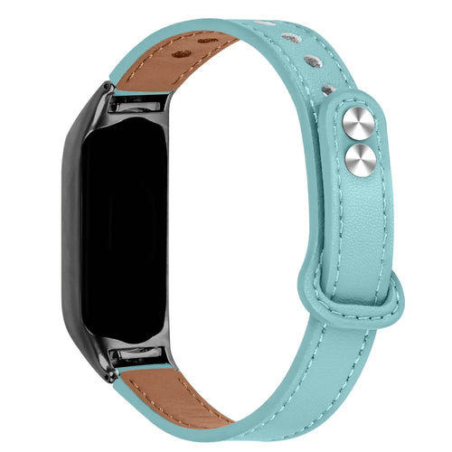 For Xiaomi Smart Band 8 Genuine Cowhide Leather Watch Band Rivets Wrist Strap with Black Watch Case - Blue - 1