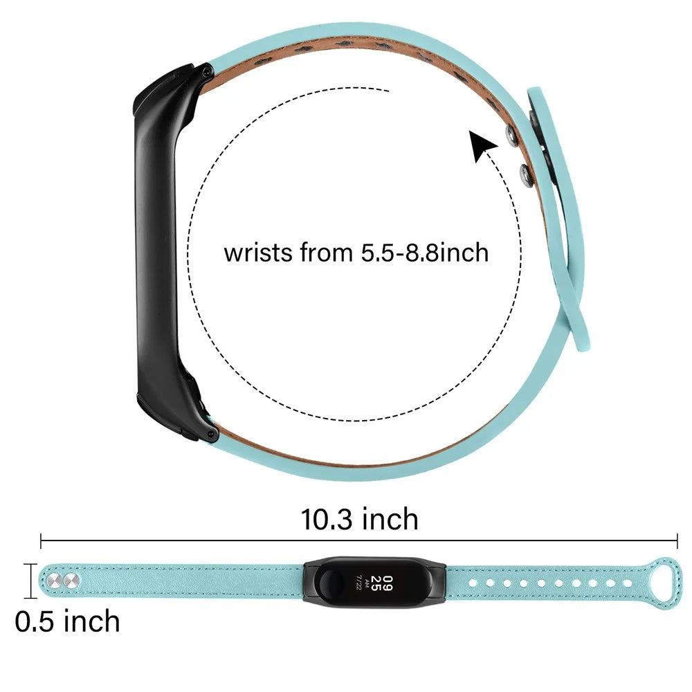 For Xiaomi Smart Band 8 Genuine Cowhide Leather Watch Band Rivets Wrist Strap with Black Watch Case - Blue - 7