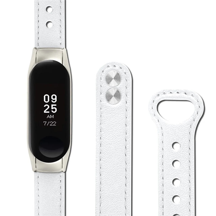 For Xiaomi Smart Band 8 Rivets Decor Watch Band Genuine Cowhide Leather Strap with Silver Watch Case - White - 3