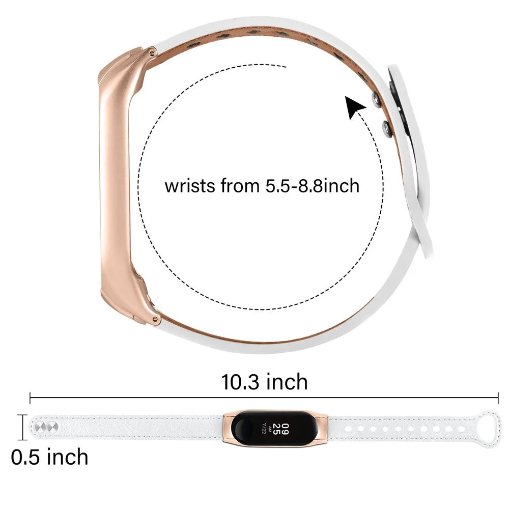 For Xiaomi Smart Band 8 Rivets Decor Watch Straps Genuine Cowhide Leather Watch Band with Rose Gold Watch Case - White - 7