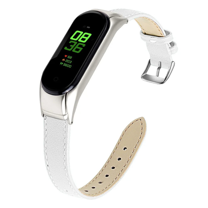 For Xiaomi Smart Band 8 Watch Bands Genuine Cowhide Leather Straps with Silver Watch Case - White - 2