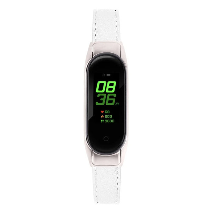 For Xiaomi Smart Band 8 Watch Bands Genuine Cowhide Leather Straps with Silver Watch Case - White - 3