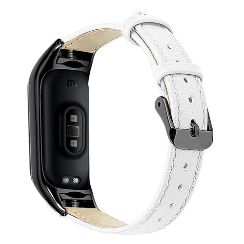 For Xiaomi Smart Band 8 Genuine Cowhide Leather Band Watch Straps with Black Watch Case - White - 1