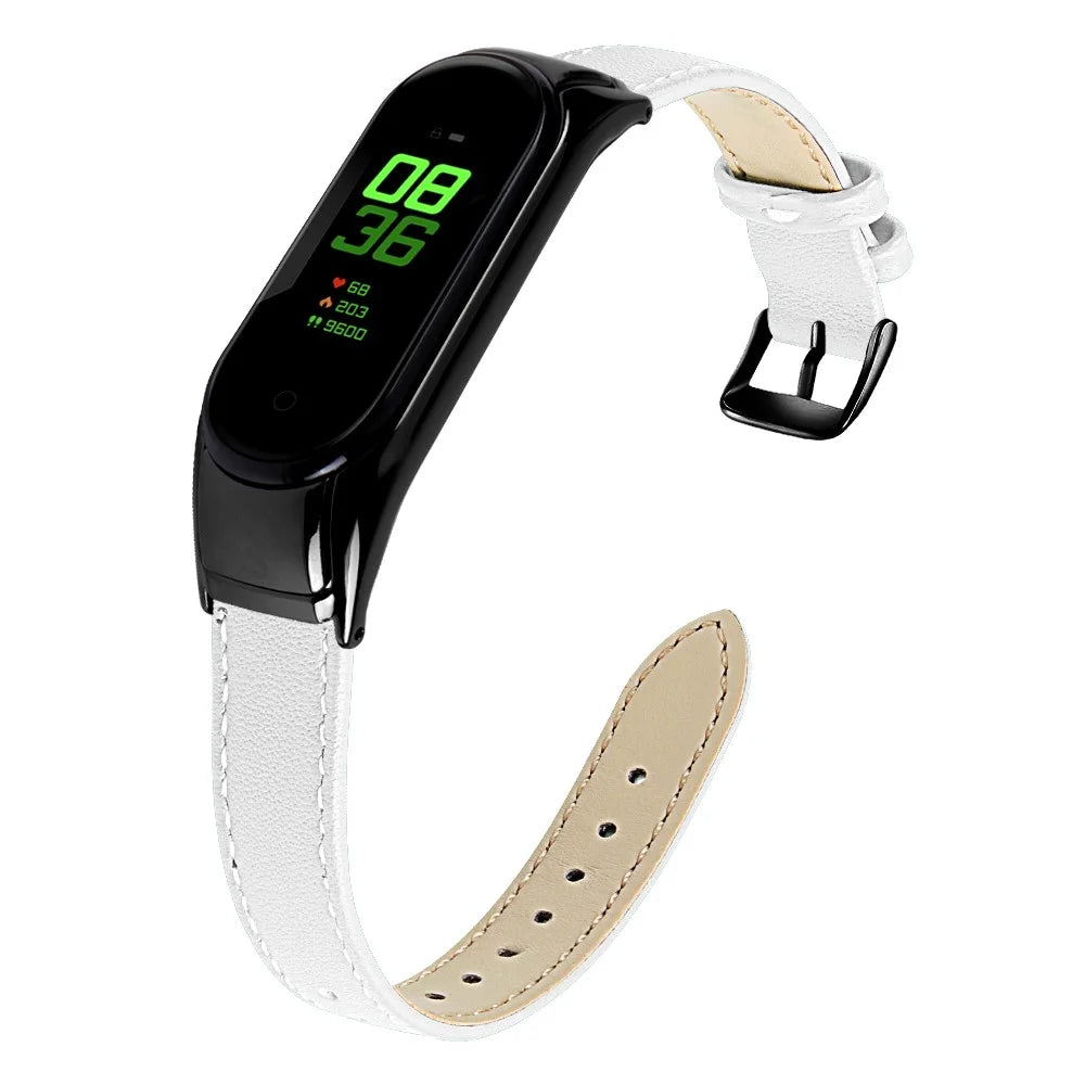 For Xiaomi Smart Band 8 Genuine Cowhide Leather Band Watch Straps with Black Watch Case - White - 2