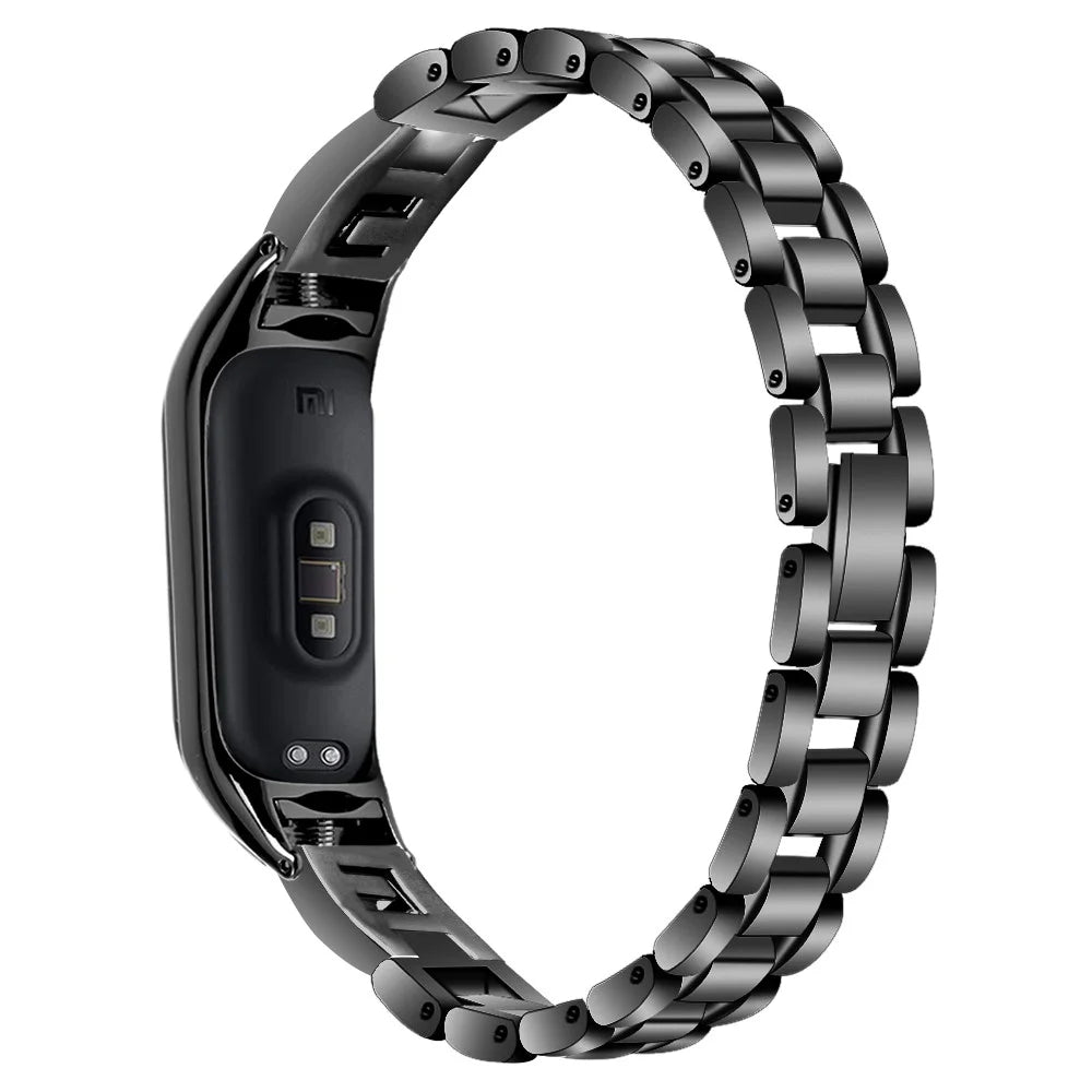For Xiaomi Smart Band 9 NFC / 9 / 8 NFC / 8 G Letter Rhinestones Decor Watch Strap Stainless Steel Wrist Band - Black - 1