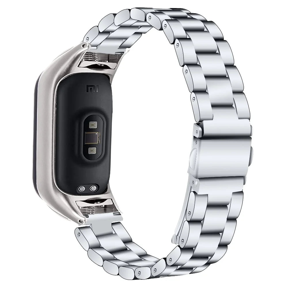 For Xiaomi Smart Band 9 NFC / 9 / 8 NFC / 8 Stainless Steel 3 Beads Watch Band Replacement Wrist Strap - Silver - 1