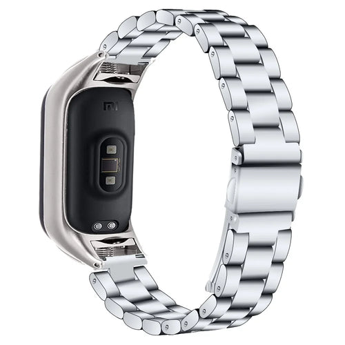 For Xiaomi Smart Band 9 NFC / 9 / 8 NFC / 8 Stainless Steel 3 Beads Watch Band Replacement Wrist Strap - Silver - 1