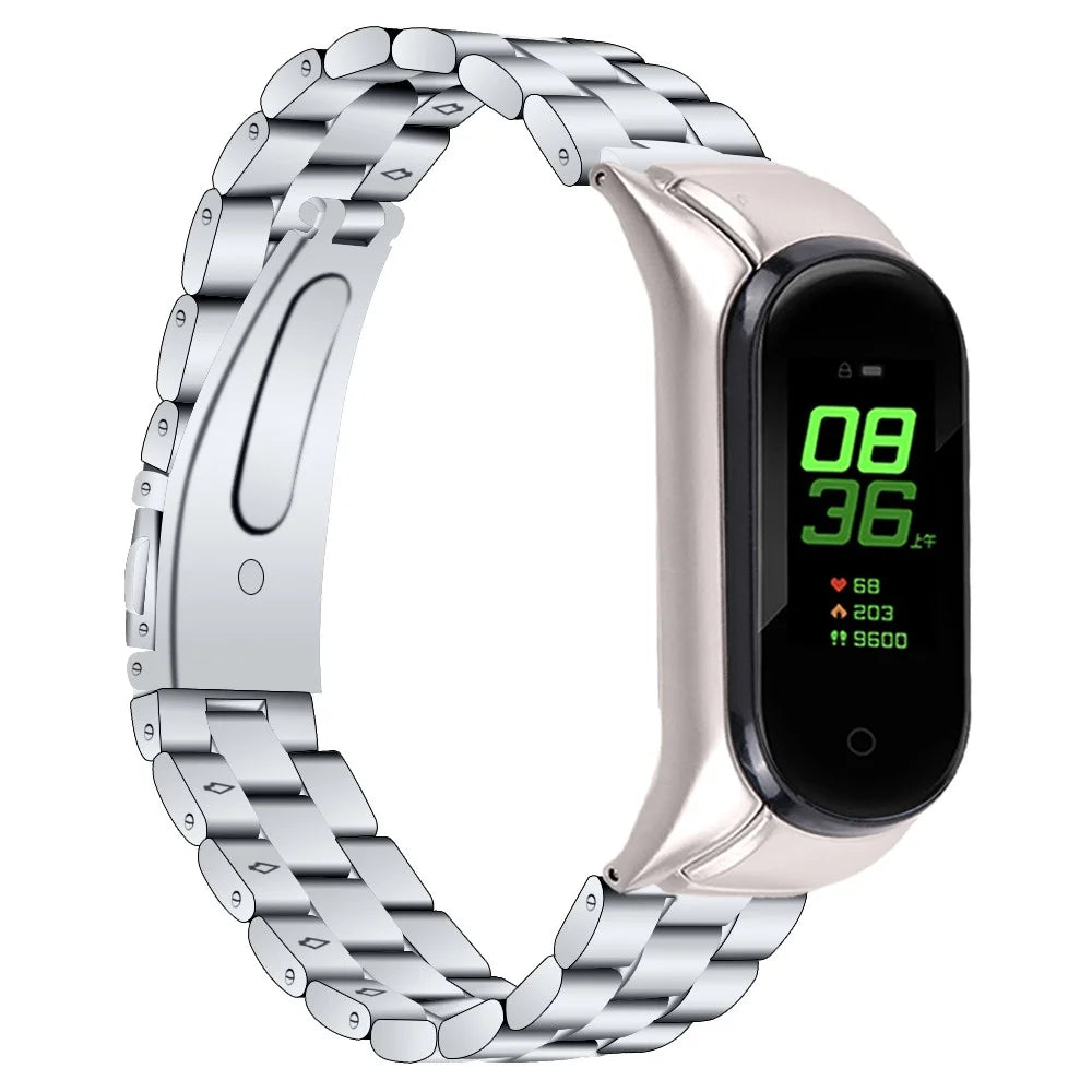 For Xiaomi Smart Band 9 NFC / 9 / 8 NFC / 8 Stainless Steel 3 Beads Watch Band Replacement Wrist Strap - Silver - 2