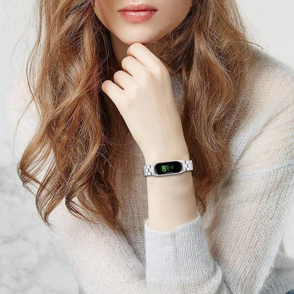 For Xiaomi Smart Band 9 NFC / 9 / 8 NFC / 8 Stainless Steel 3 Beads Watch Band Replacement Wrist Strap - Silver - 6