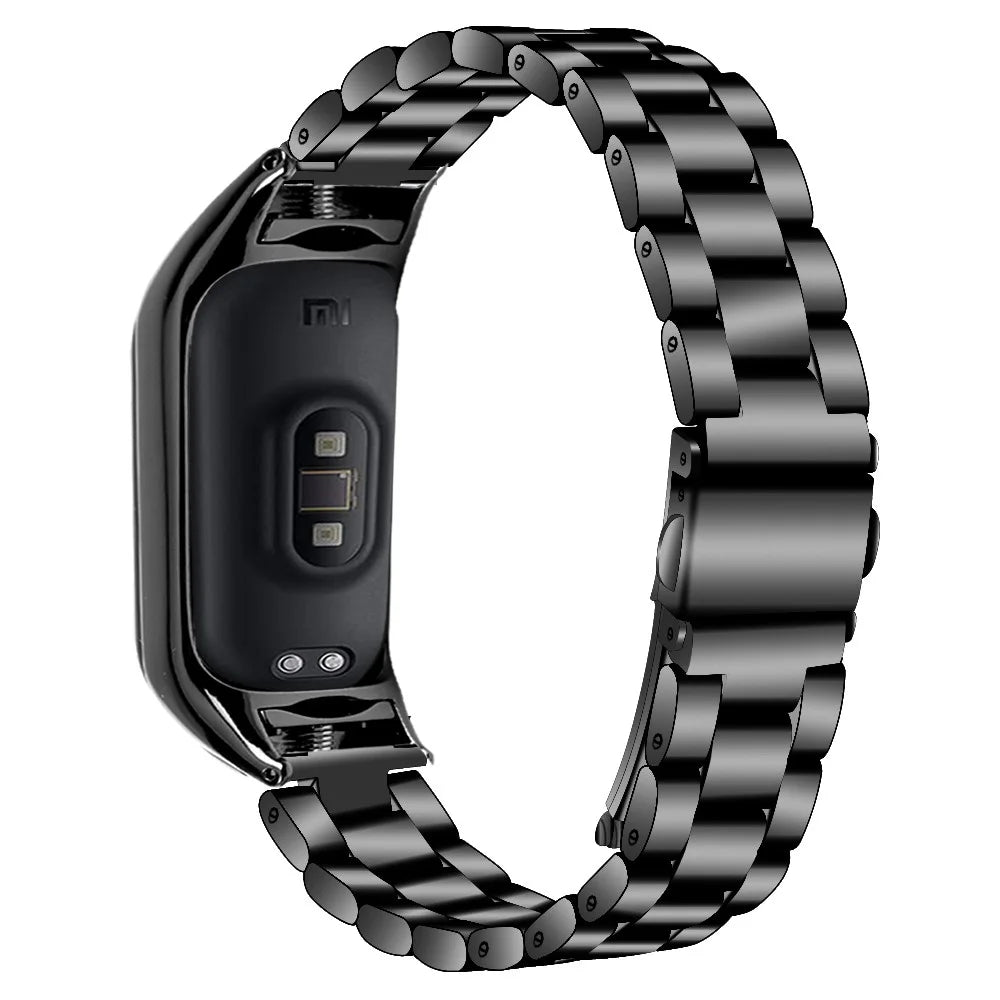 For Xiaomi Smart Band 9 NFC / 9 / 8 NFC / 8 Stainless Steel Wrist Band 3 Beads Replacement Watch Strap - Black - 1