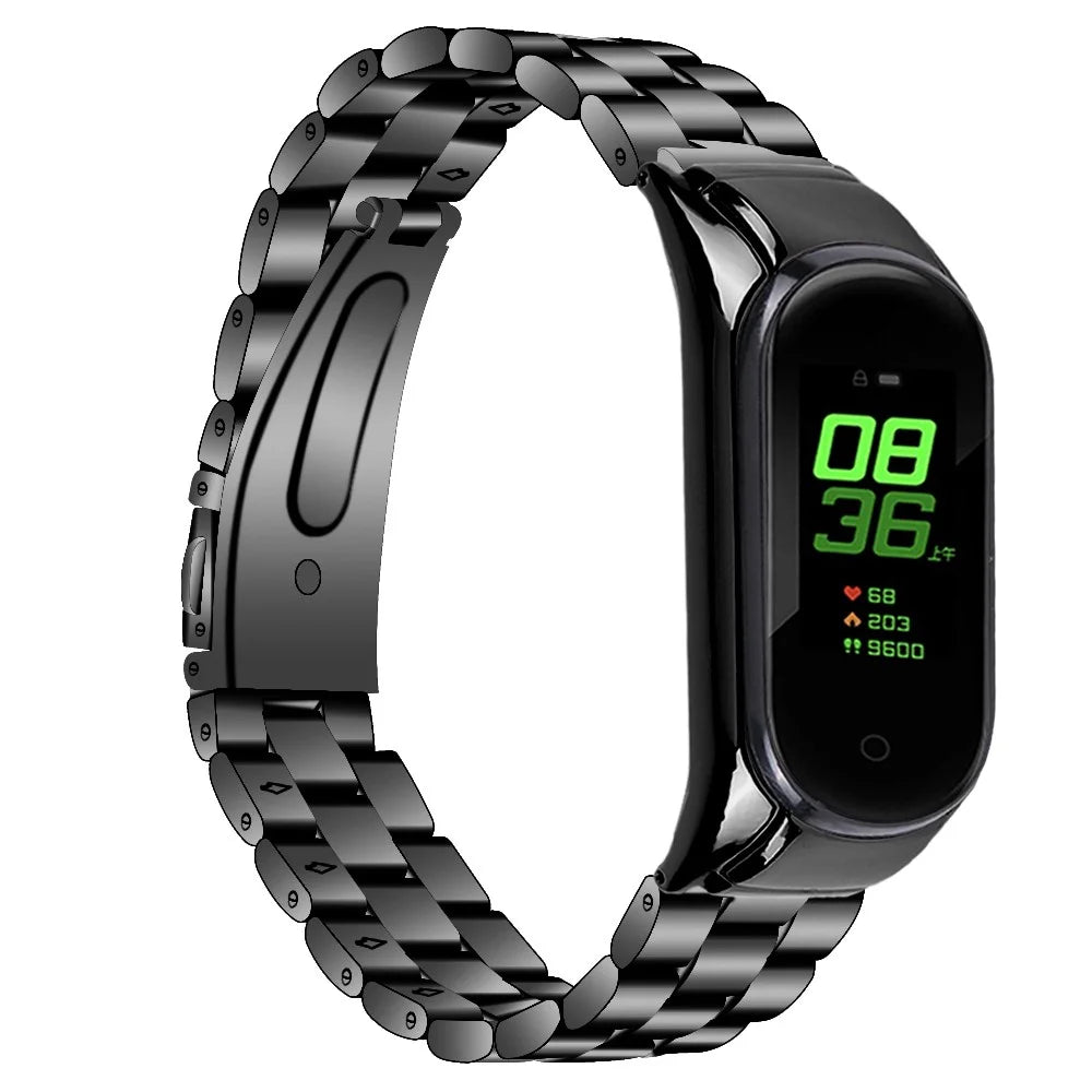 For Xiaomi Smart Band 9 NFC / 9 / 8 NFC / 8 Stainless Steel Wrist Band 3 Beads Replacement Watch Strap - Black - 2