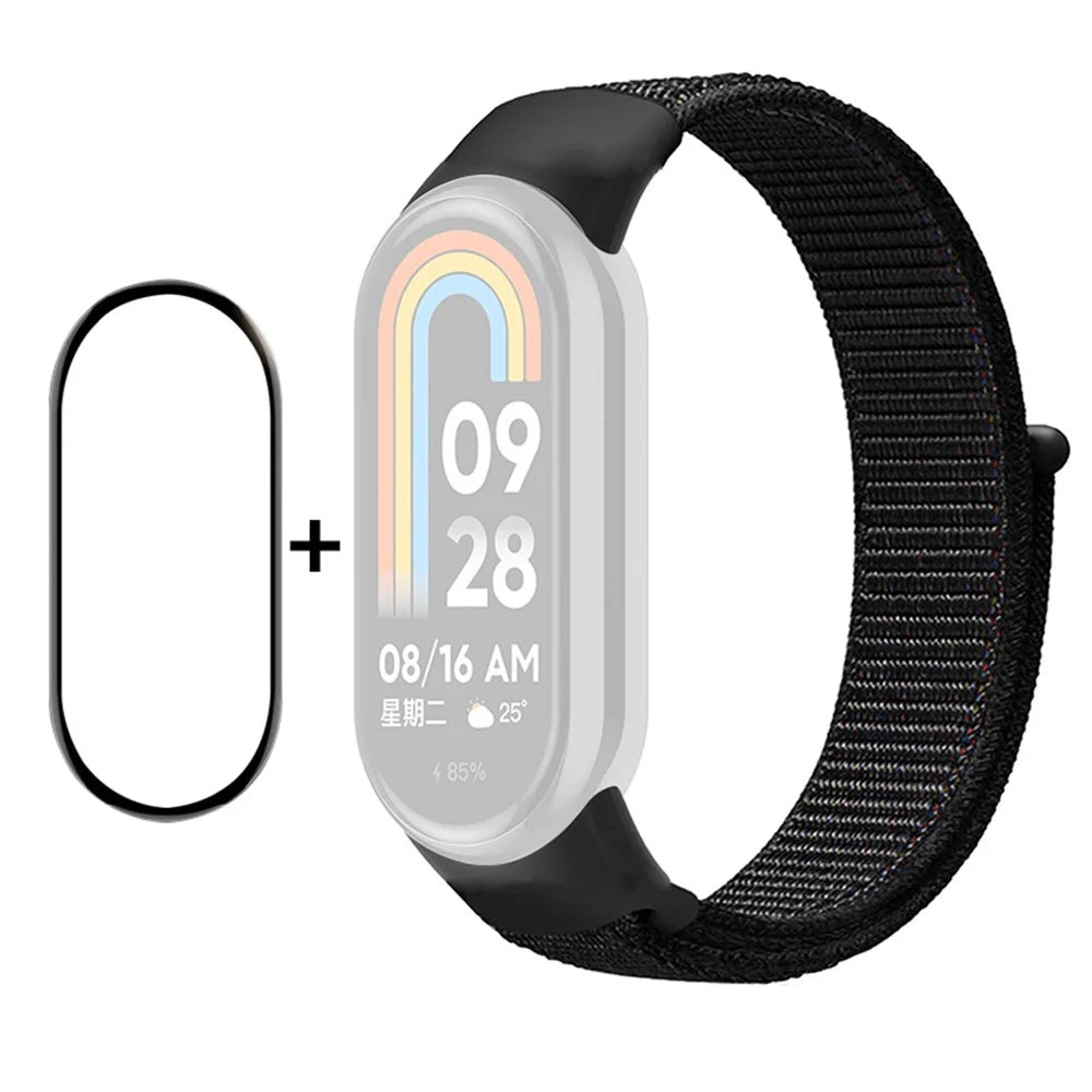 ENKAY HAT-PRINCE For Xiaomi Smart Band 9 NFC / 9 / 8 NFC / 8 Nylon Watch Band with PMMA Screen Film - Black - 1