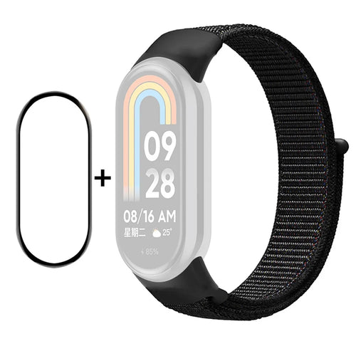 ENKAY HAT-PRINCE For Xiaomi Smart Band 9 NFC / 9 / 8 NFC / 8 Nylon Watch Band with PMMA Screen Film - Black - 1