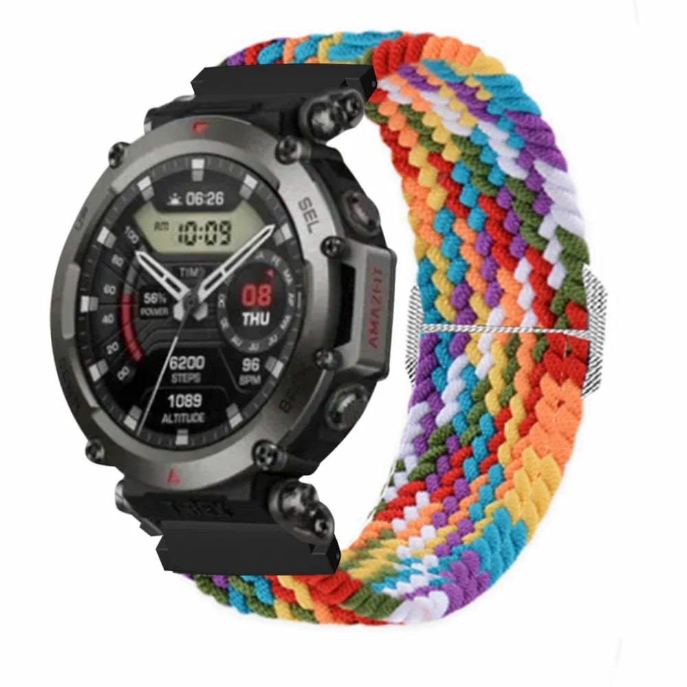 For Huami Amazfit T-Rex Ultra Stretchy Watch Band Nylon Adjustable Sport Strap - Rainbow - 3