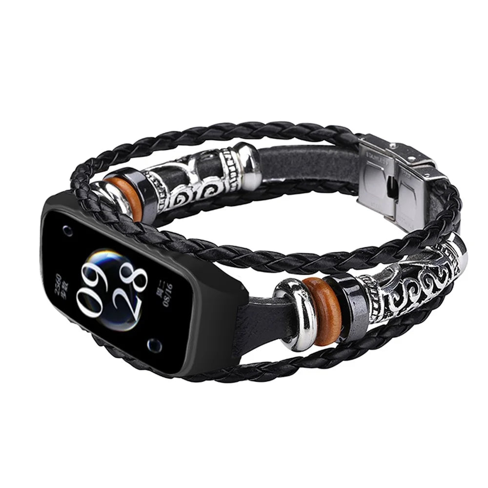 For Xiaomi Redmi Band 2 Watch Band Boho Bead Metal Jewelry Retro Strap DIY Bracelets - Black - 3