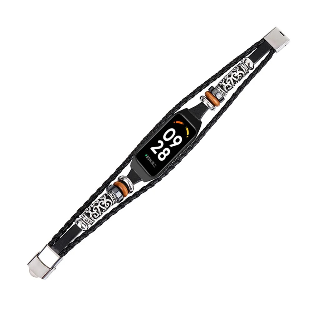 For Xiaomi Redmi Band 2 Watch Band Boho Bead Metal Jewelry Retro Strap DIY Bracelets - Black - 4