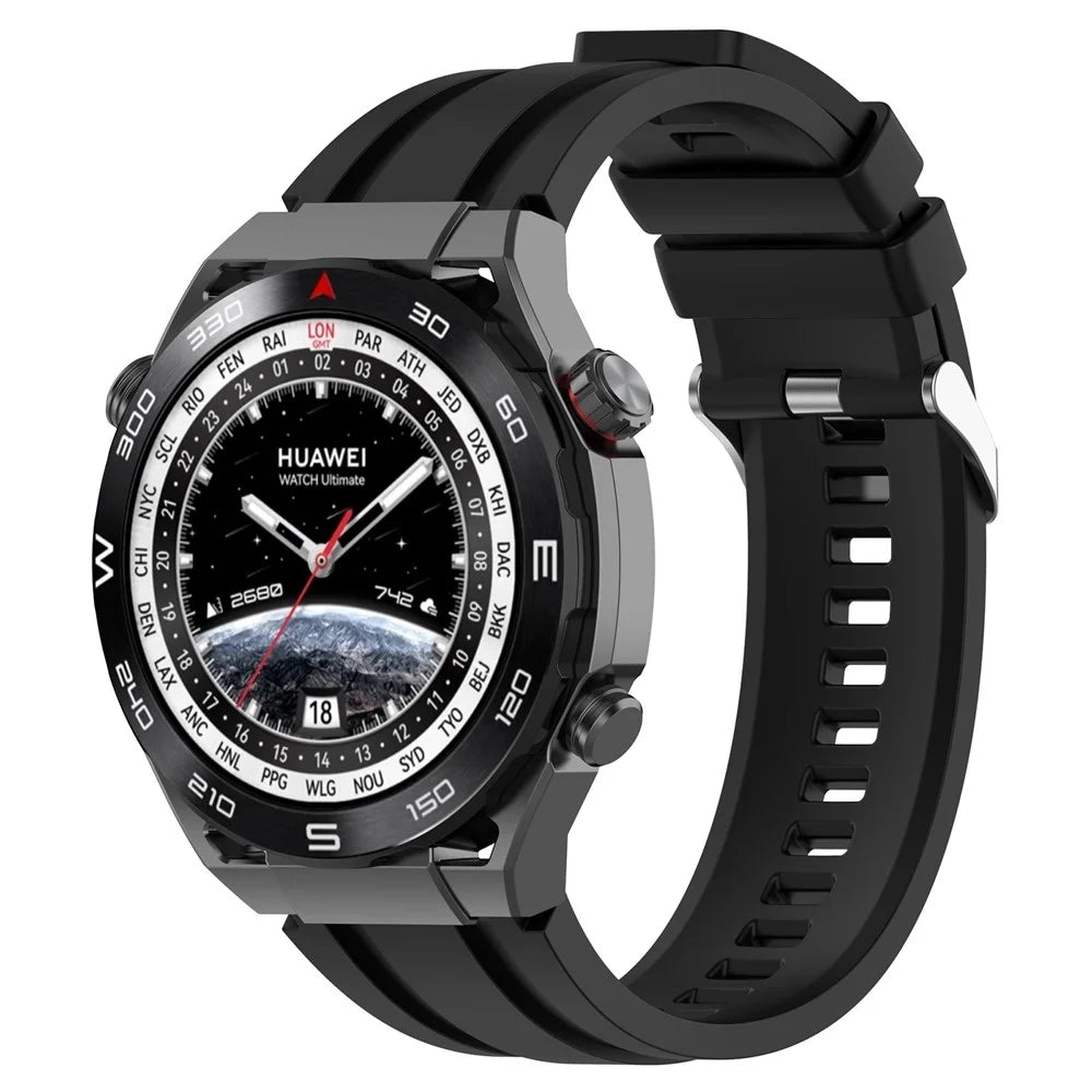 Strap For Huawei Watch Ultimate / GT 3 SE / GT 3 Pro 46mm / GT Runner / GT 3 46mm , 22mm Silicone Watch Bands with Extension Strap - Black - 4