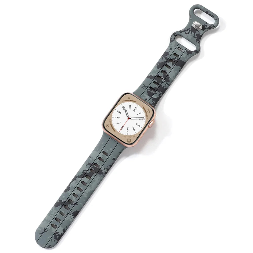 Watch Strap for Apple Watch Ultra 3 2 1 49mm / Series 11 10 46mm / 9 8 7 45mm / SE3 SE2 SE 6 5 4 44mm / 3 2 1 42mm , Camouflage Silicone Sports Band - Black - 2