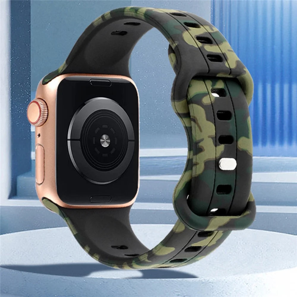 Watch Strap for Apple Watch Ultra 3 2 1 49mm / Series 11 10 46mm / 9 8 7 45mm / SE3 SE2 SE 6 5 4 44mm / 3 2 1 42mm , Camouflage Silicone Sports Band - Black - 3