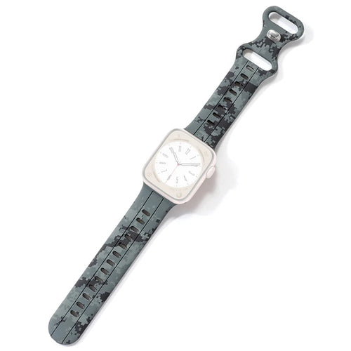 Silicone Watch Bands for Apple Watch Series 11 10 42mm / 9 8 7 41mm / SE3 SE2 SE 6 5 4 40mm / 3 2 1 38mm Camouflage Waterproof Watch Bracelet - Black - 1