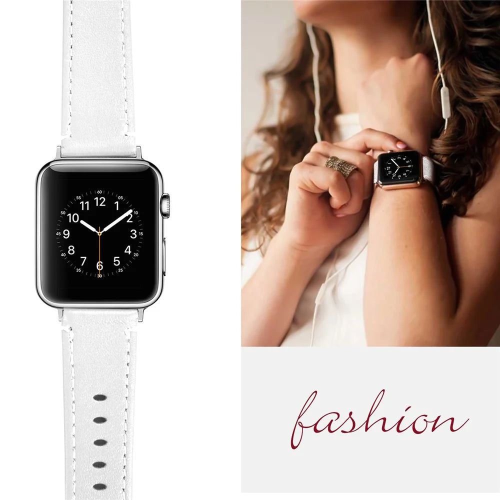 For Apple Watch Ultra 49mm Watch Band Genuine Cow Leather Strap with Black PC Watch Case - White - 4