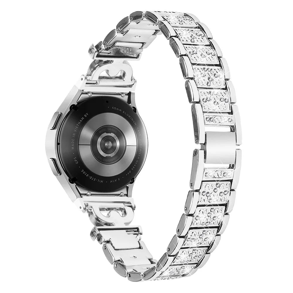 For Samsung Galaxy Watch6 40mm 44mm / Watch6 Classic 43mm 47mm / Watch 5 40mm 44mm / Watch4 40mm 44mm Stainless Steel 3-Bead Rhinestone Watch Strap - Silver - 1