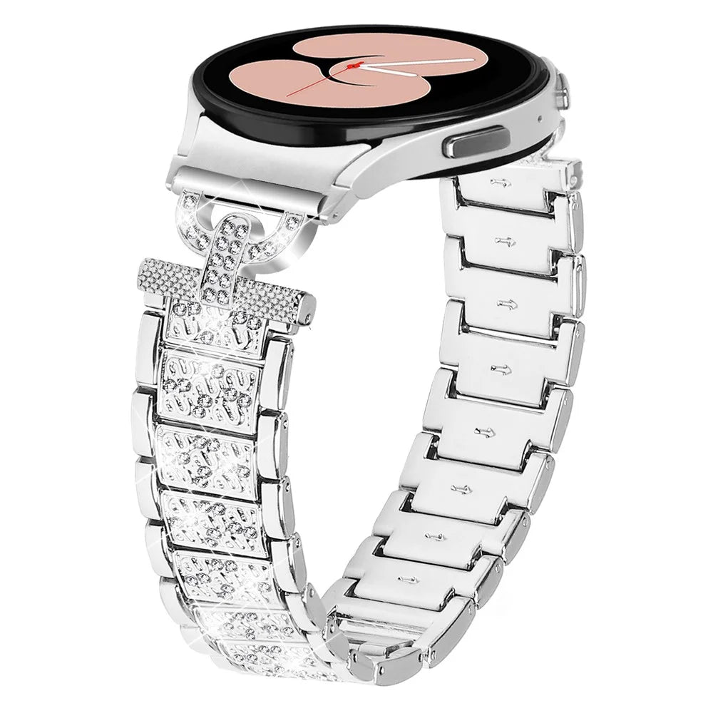 For Samsung Galaxy Watch6 40mm 44mm / Watch6 Classic 43mm 47mm / Watch 5 40mm 44mm / Watch4 40mm 44mm Stainless Steel 3-Bead Rhinestone Watch Strap - Silver - 2