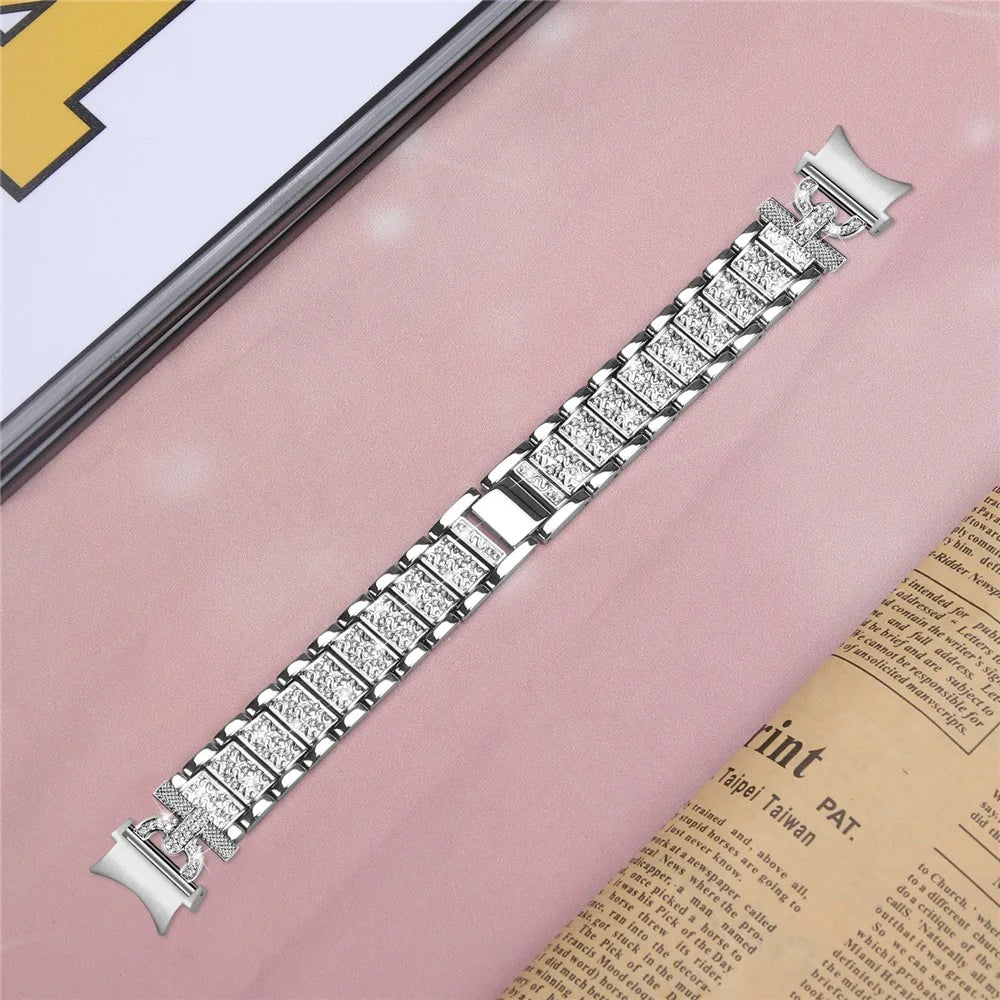 For Samsung Galaxy Watch6 40mm 44mm / Watch6 Classic 43mm 47mm / Watch 5 40mm 44mm / Watch4 40mm 44mm Stainless Steel 3-Bead Rhinestone Watch Strap - Silver - 4