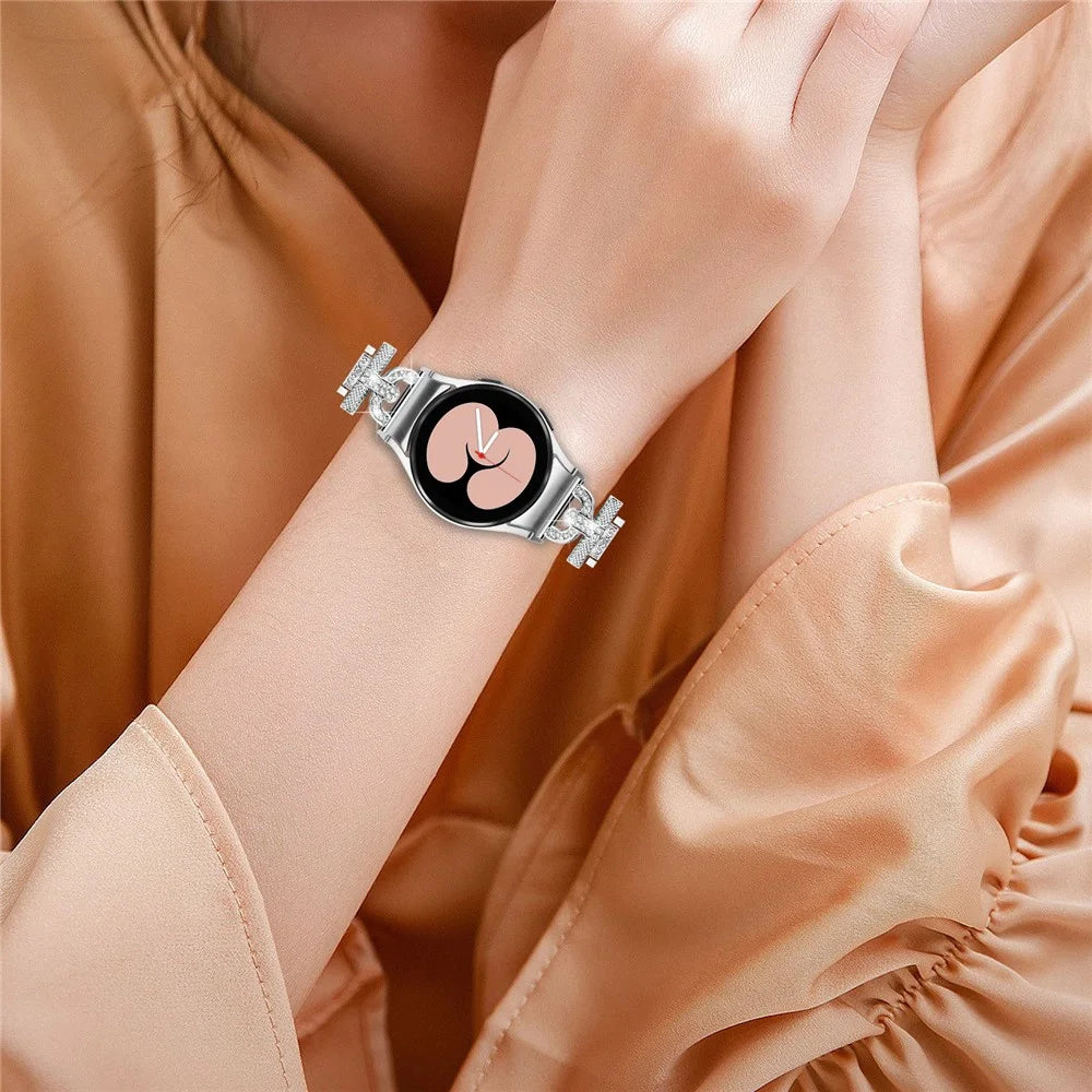 For Samsung Galaxy Watch6 40mm 44mm / Watch6 Classic 43mm 47mm / Watch 5 40mm 44mm / Watch4 40mm 44mm Stainless Steel 3-Bead Rhinestone Watch Strap - Silver - 5